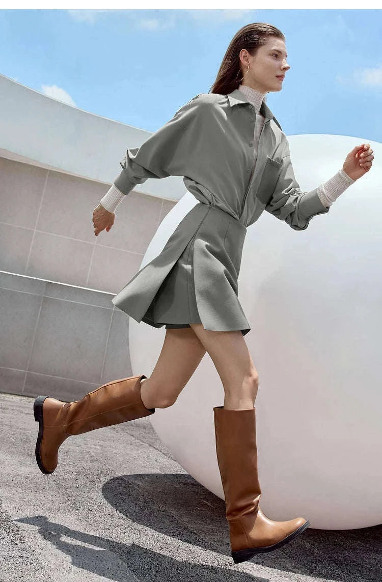 A-Line Skort Skirt Shorts for Women Office Style Mid Waist-Grey skirt / L