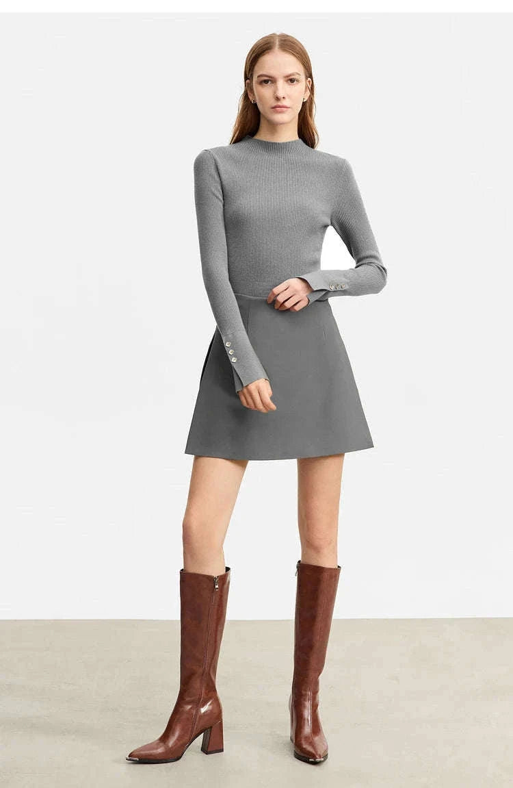 A-Line Skort Skirt Shorts for Women Office Style Mid Waist-Grey skirt / L