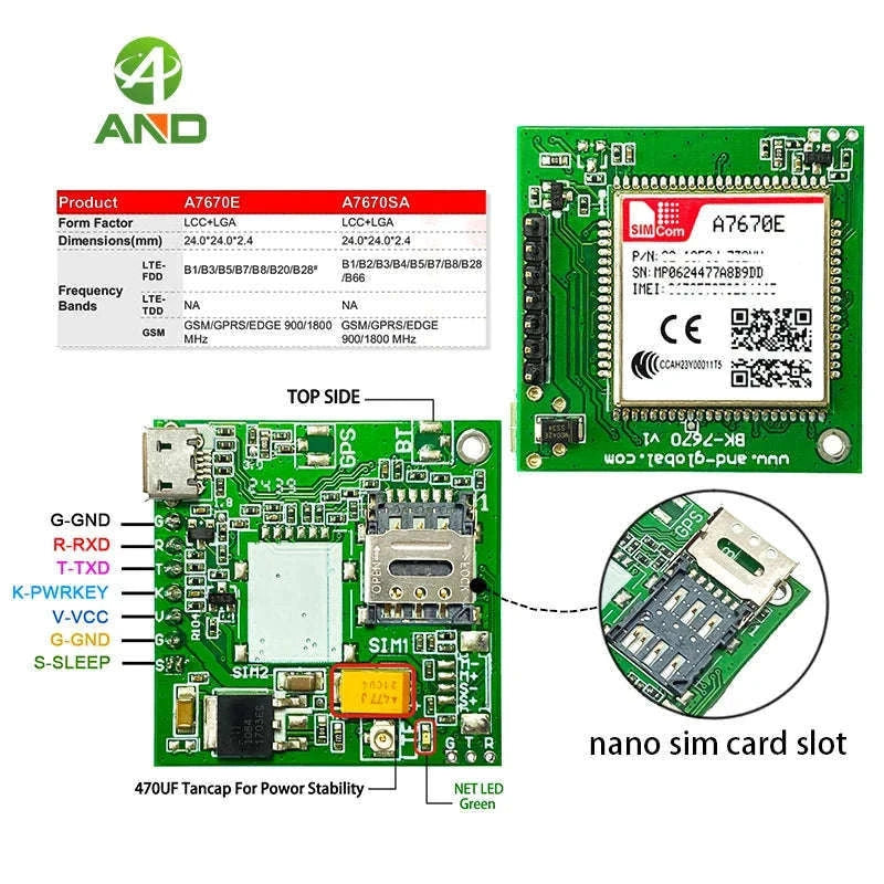 A7670E LTE Cat 1 Multi-Band 4G GSM GPRS Module-LTE version