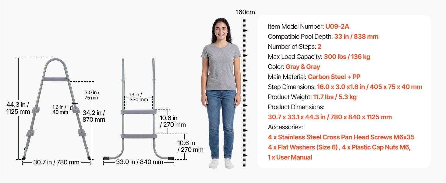 Above Ground Pool Ladder A-Frame with Non-Slip Steps & Handles-Stainless / United States