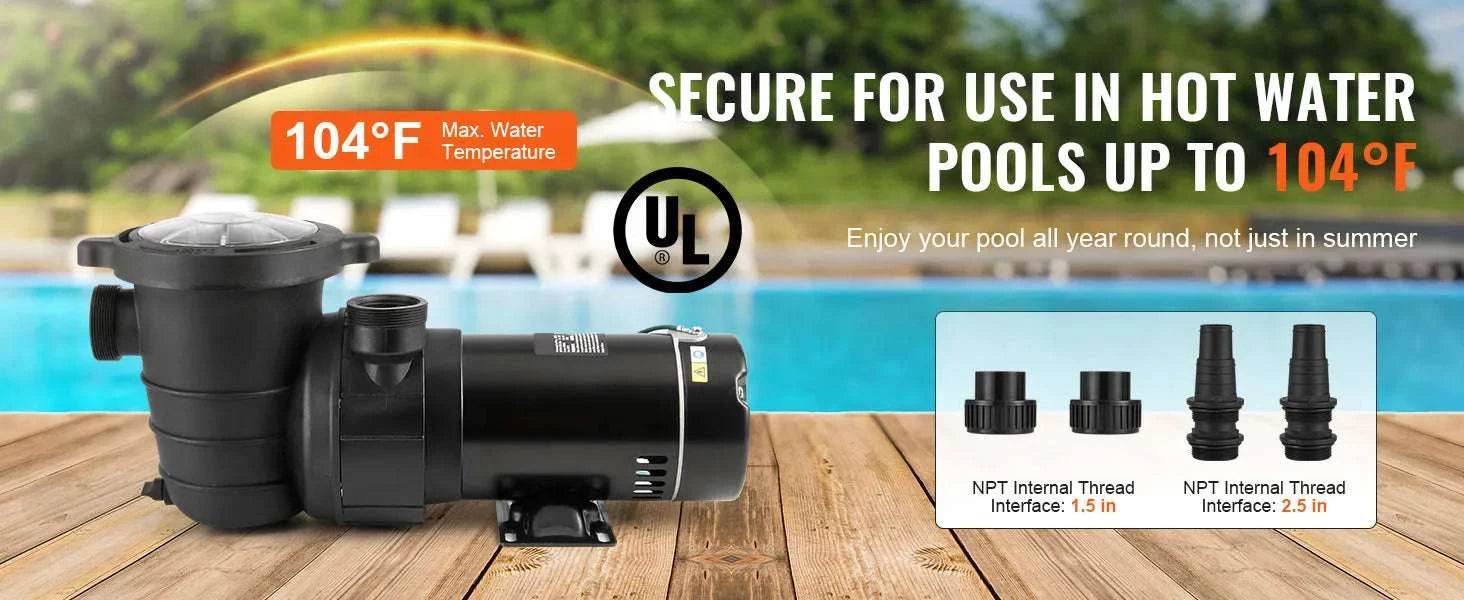 Above Ground Pool Pump 1HP–2HP Single Speed with Filter Basket-1HP AC110V-240V / US / United States