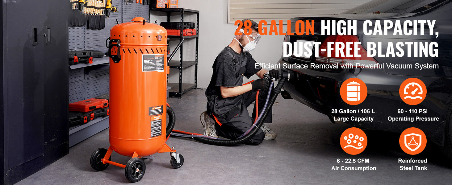 28 Gallon Dustless Vacuum Sand Blaster with 1200W System