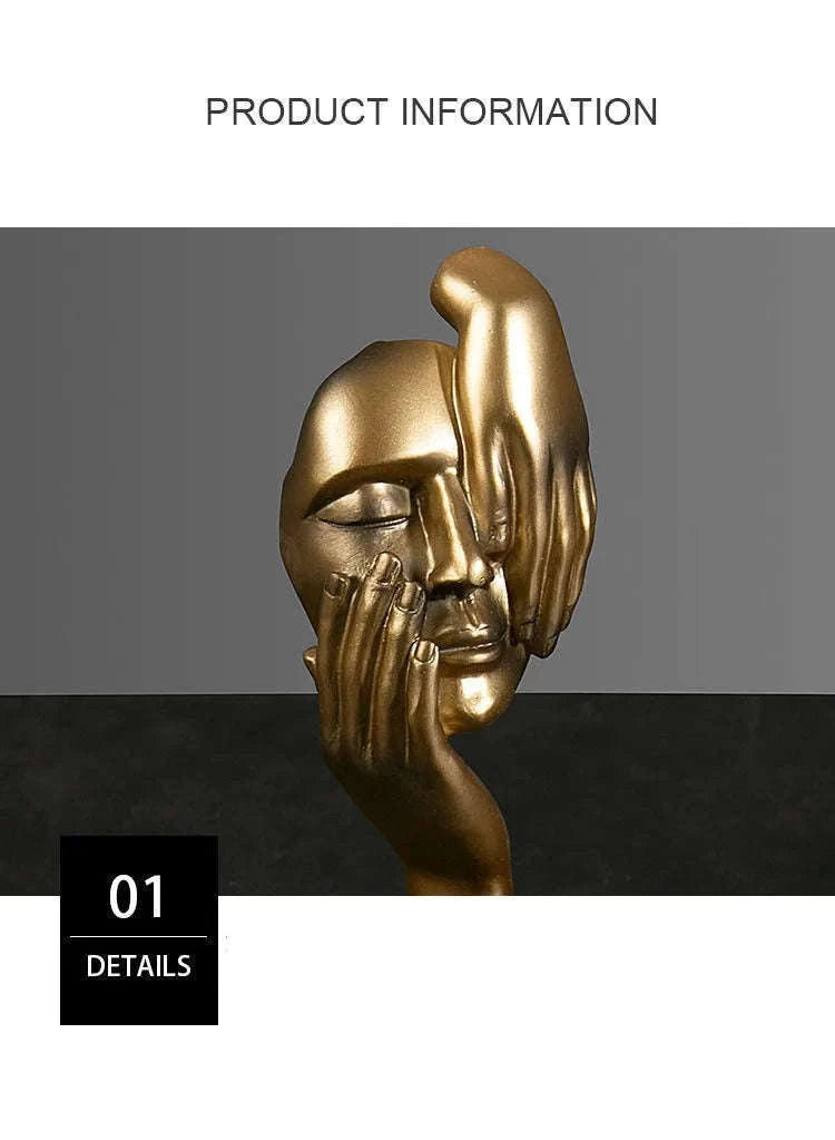 Abstract Resin Mask Statue Figurine for Modern Home Decor-Gold 4