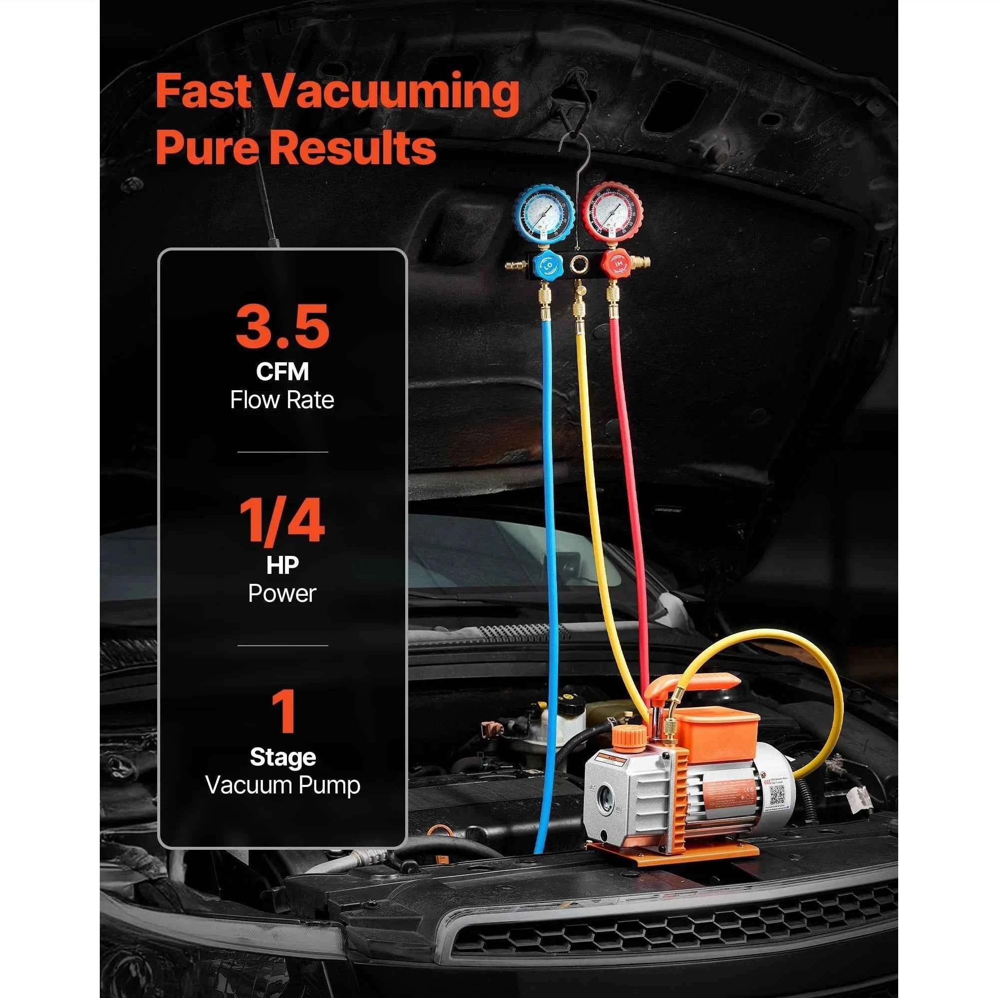 AC Vacuum Pump and Gauge Set 3.5 CFM 4.5 CFM 7 CFM for HVAC-3.5CFM 180W 1 Stage / United States