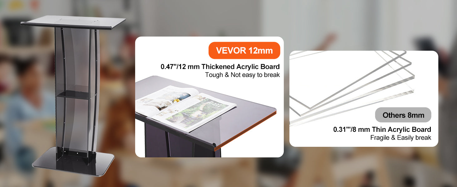 SucceBuy 47" Acrylic Podium Stand Floor-Standing Clear Pulpit Acrylic Desktop Lecterns w/ Storage Shelf for Church Office School