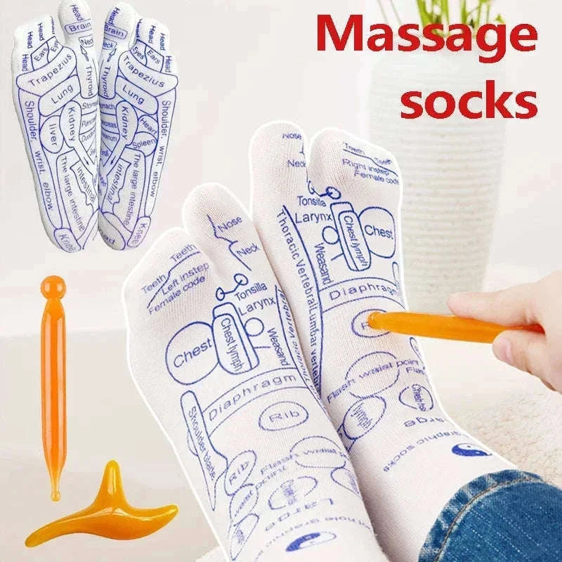 Acupressure Foot Massage Socks with Reflexology Zones-Women with tool A
