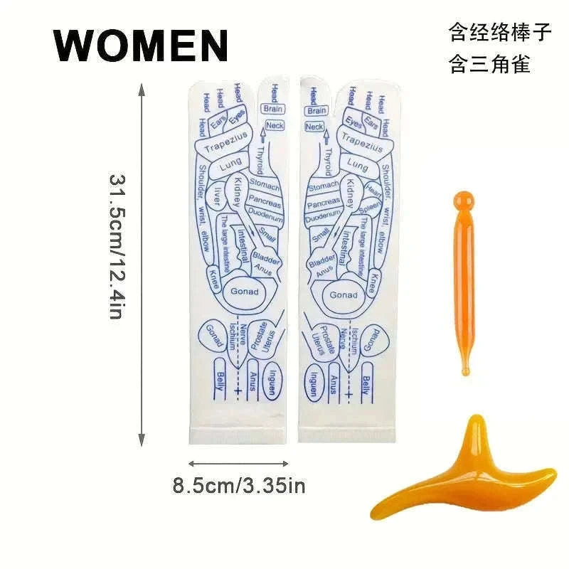 Acupressure Foot Massage Socks with Reflexology Zones-Women with tool A