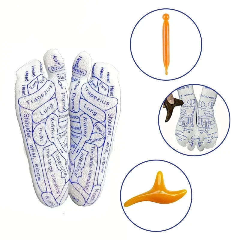 Acupressure Foot Massage Socks with Reflexology Zones-Women with tool A