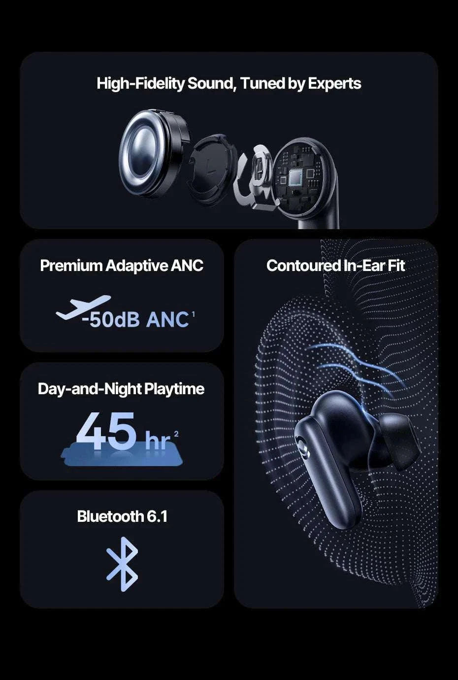 Adaptive ANC Wireless Earbuds with Dolby Audio & 45H Battery-White