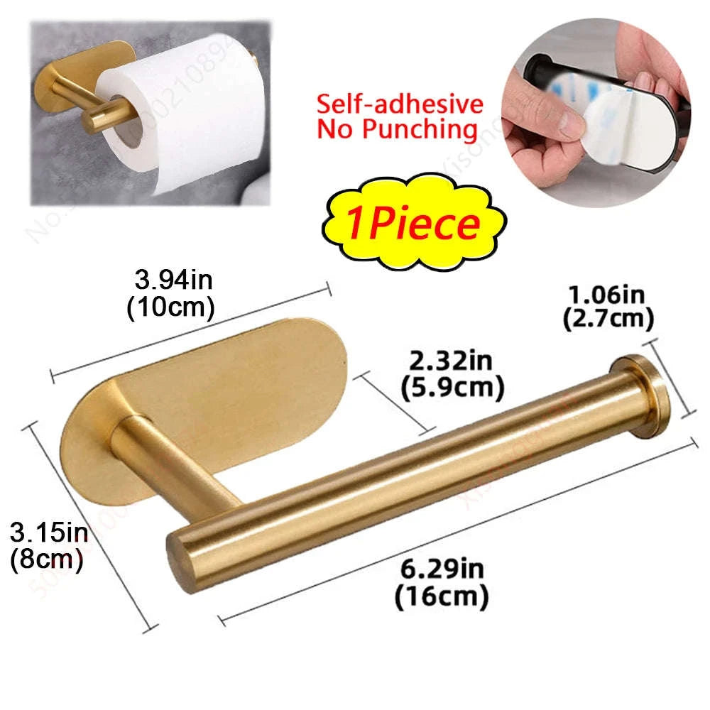Adhesive Paper Towel Holder – No-Drill Wall Mount-1Pc Gold Short Rack
