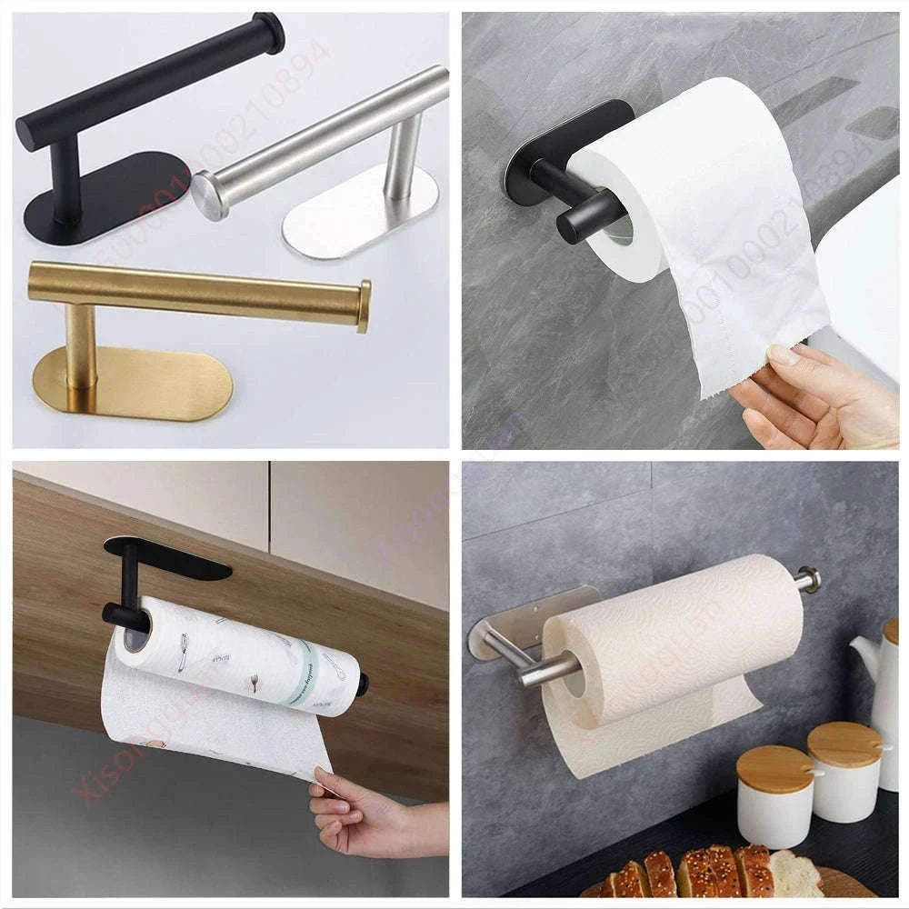 Adhesive Paper Towel Holder – No-Drill Wall Mount-1Pc Gold Short Rack