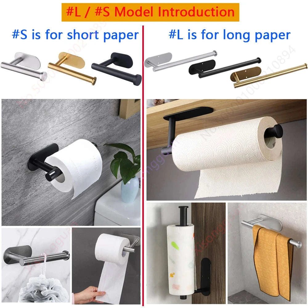 Adhesive Paper Towel Holder – No-Drill Wall Mount-1Pc Gold Short Rack