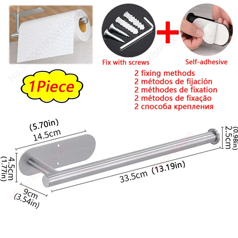 Adhesive Paper Towel Holder – No-Drill Wall Mount-1Pc Gold Short Rack