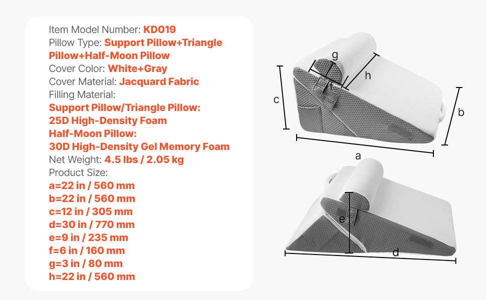 Adjustable 3-Piece Bed Wedge Pillow Set for Sleep & Recovery-3 Pcs / United States