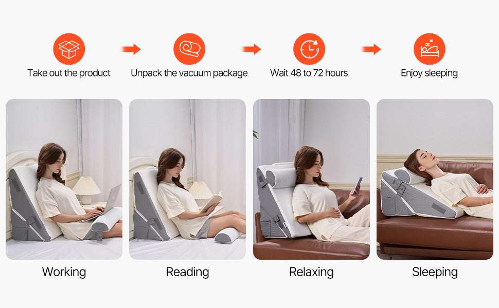 Adjustable 3-Piece Bed Wedge Pillow Set for Sleep & Recovery-3 Pcs / United States