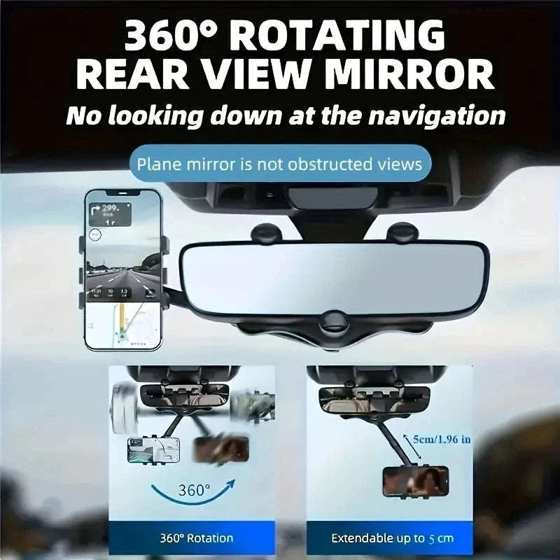 Adjustable 360° Rearview Mirror Phone Holder-1pc