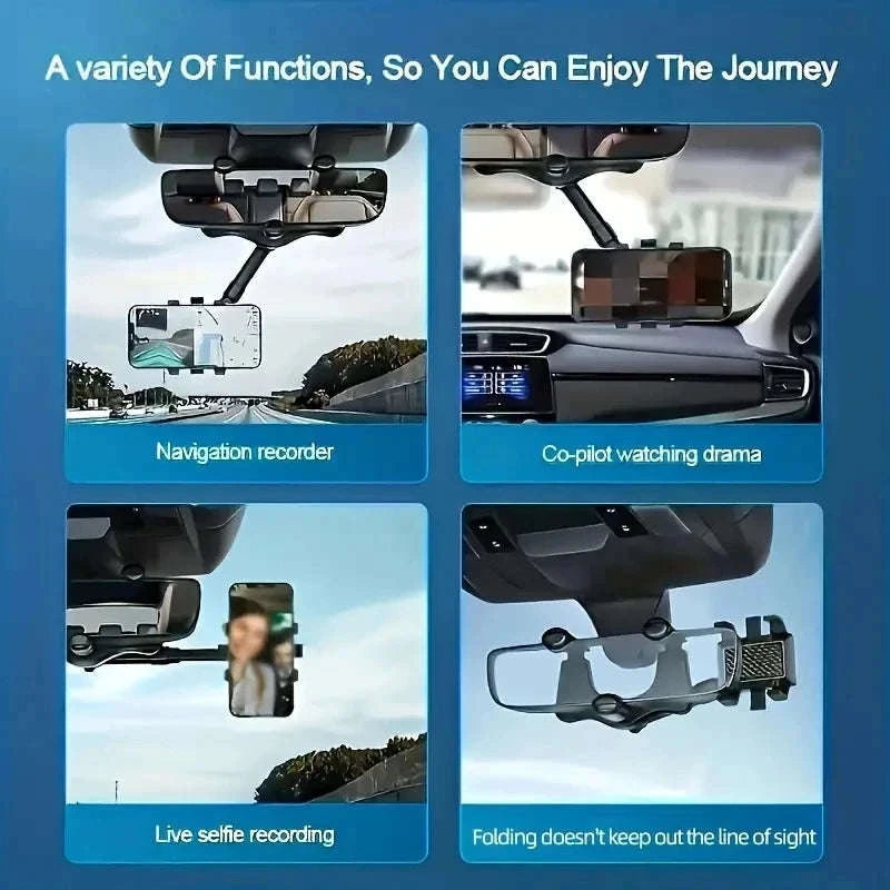 Adjustable 360° Rearview Mirror Phone Holder-1pc