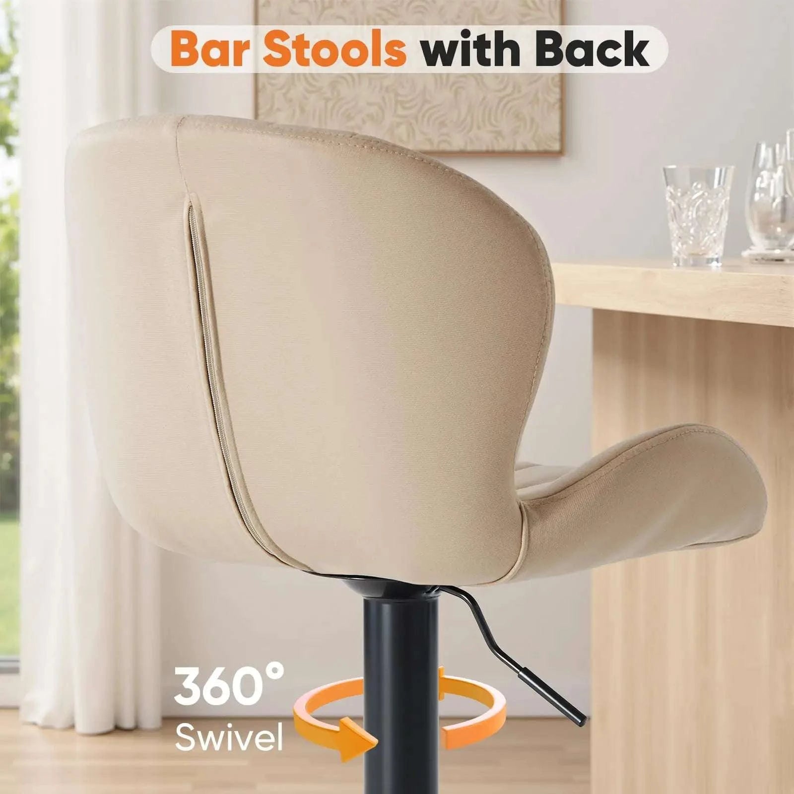 Adjustable 360° Swivel Bar Stools Set of 2 Fabric Dining Chairs-black / United States