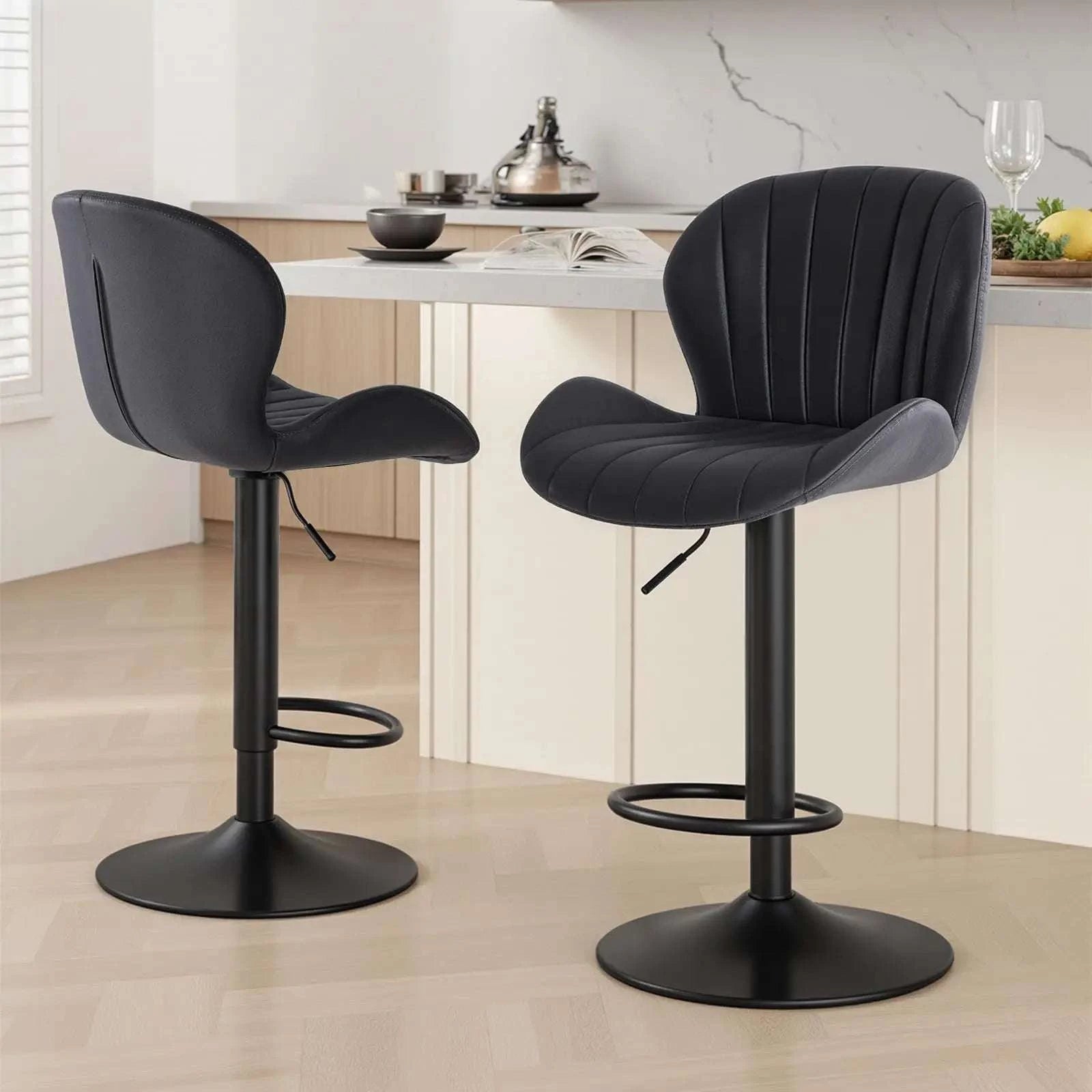 Adjustable 360° Swivel Bar Stools Set of 2 Fabric Dining Chairs-black / United States
