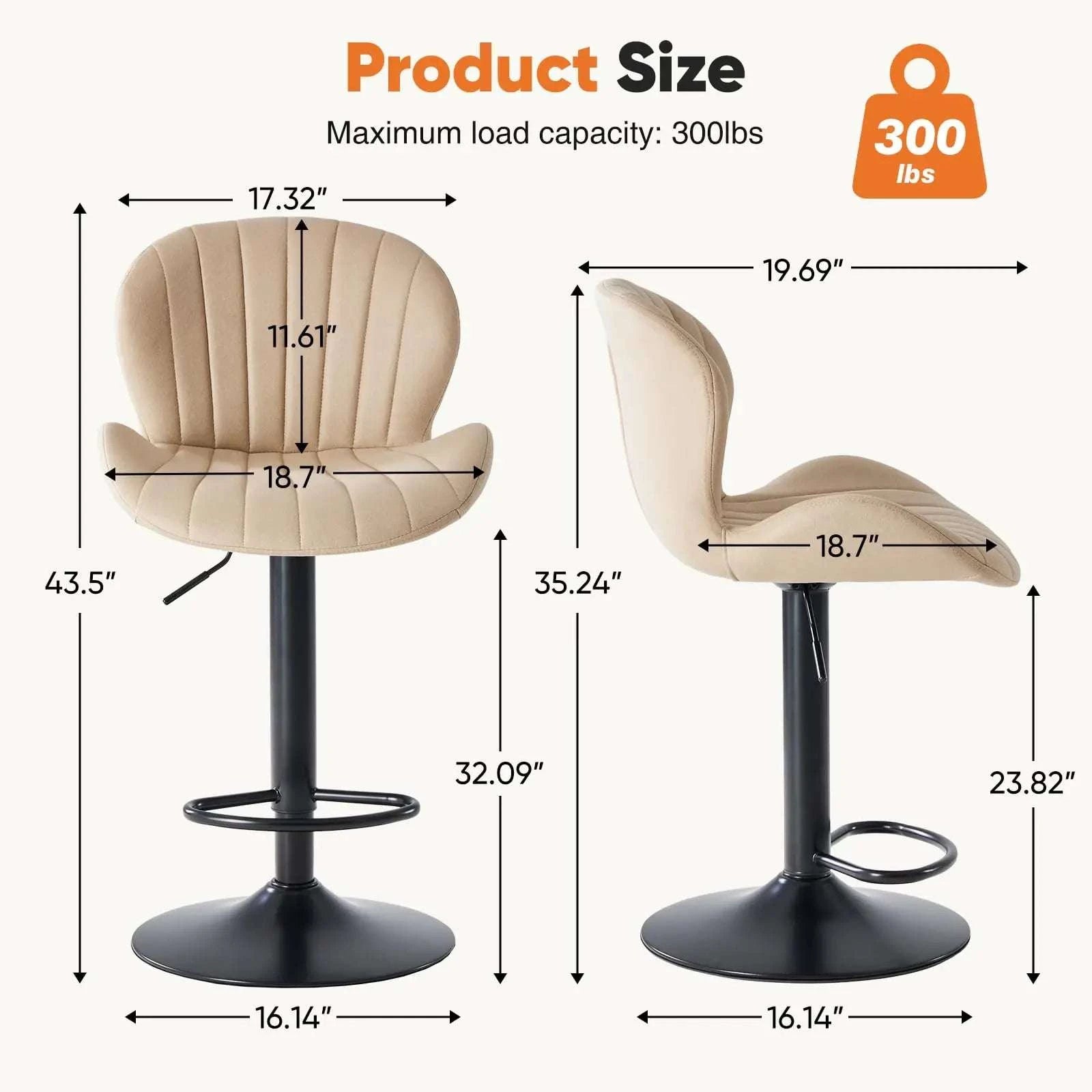 Adjustable 360° Swivel Bar Stools Set of 2 Fabric Dining Chairs-black / United States