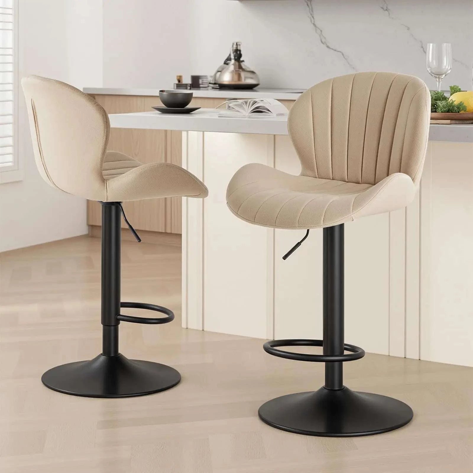 Adjustable 360° Swivel Bar Stools Set of 2 Fabric Dining Chairs-black / United States