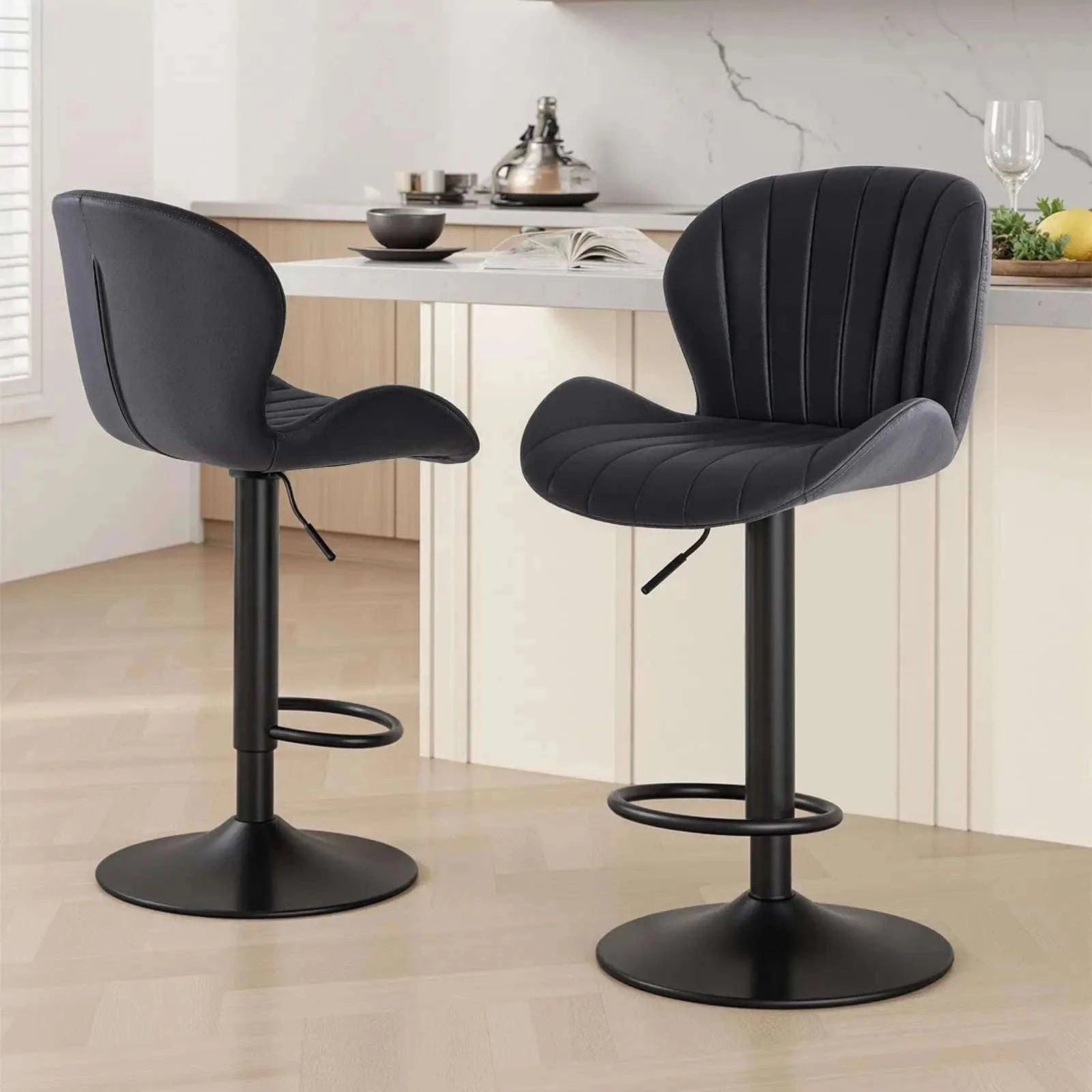 Adjustable 360° Swivel Bar Stools Set of 2 Fabric Dining Chairs-black / United States