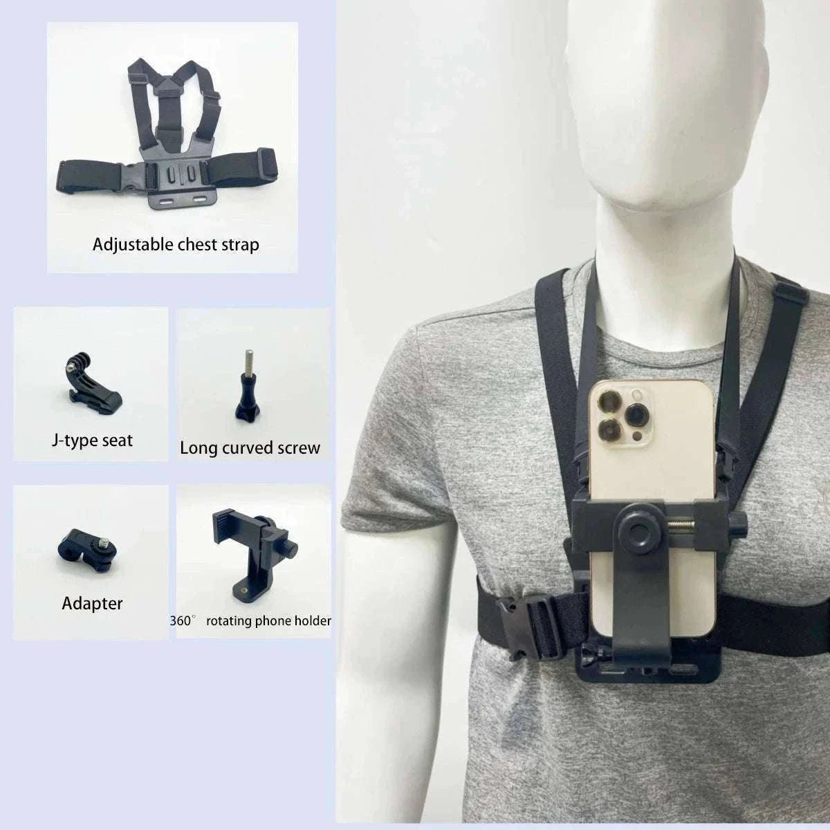 Adjustable Action Camera Chest Strap Mount for POV Footage-Black