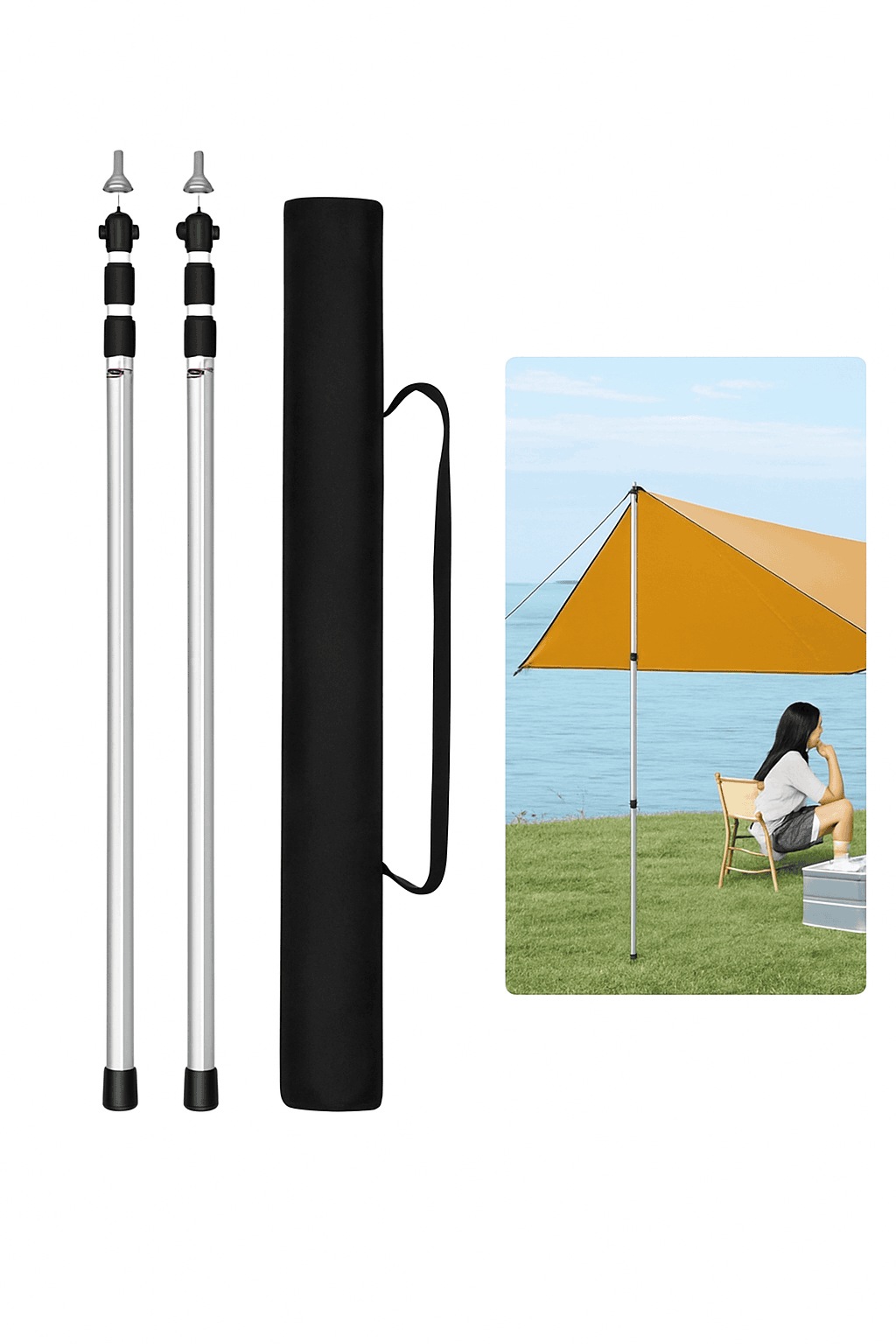 Adjustable Aluminum Camping Tarp Poles Set, 2 Pieces-2.3M Red 2PCS