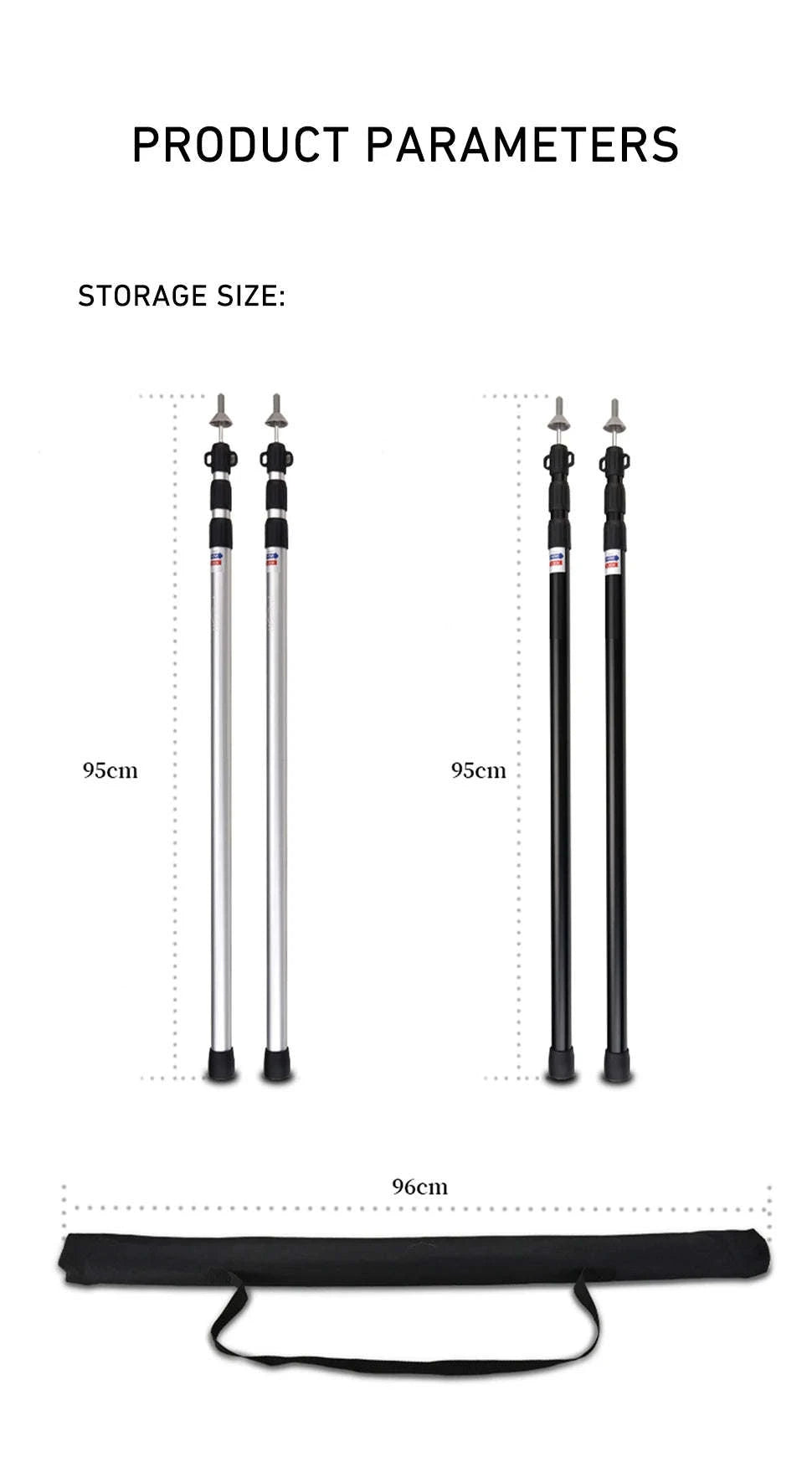 Adjustable Aluminum Camping Tarp Poles Set, 2 Pieces-2.3M Red 2PCS
