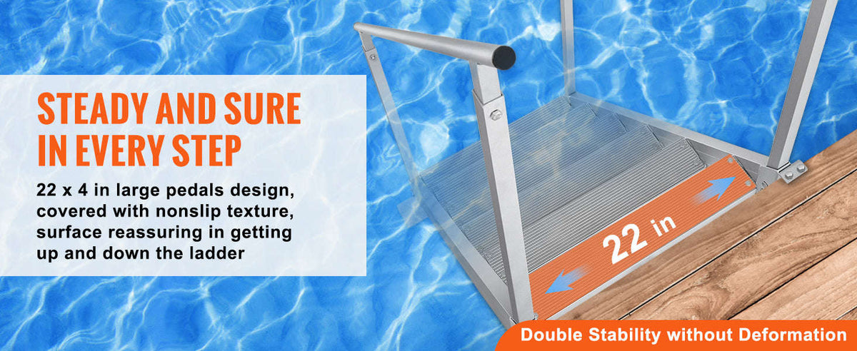 Adjustable Aluminum Dock Ladder with Dual Handrails-4 Steps / Germany