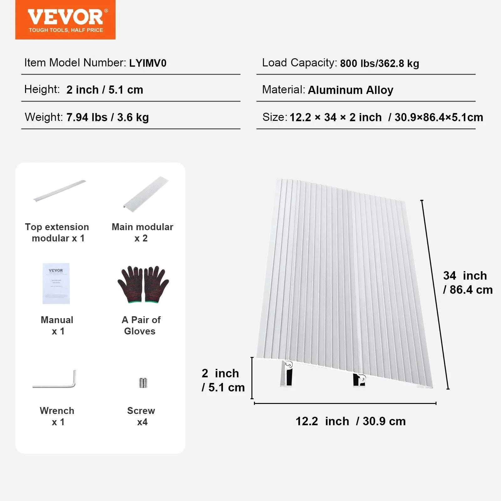 Adjustable Aluminum Door Threshold Ramp 800 lbs for Wheelchairs-2in / UNITED KINGDOM