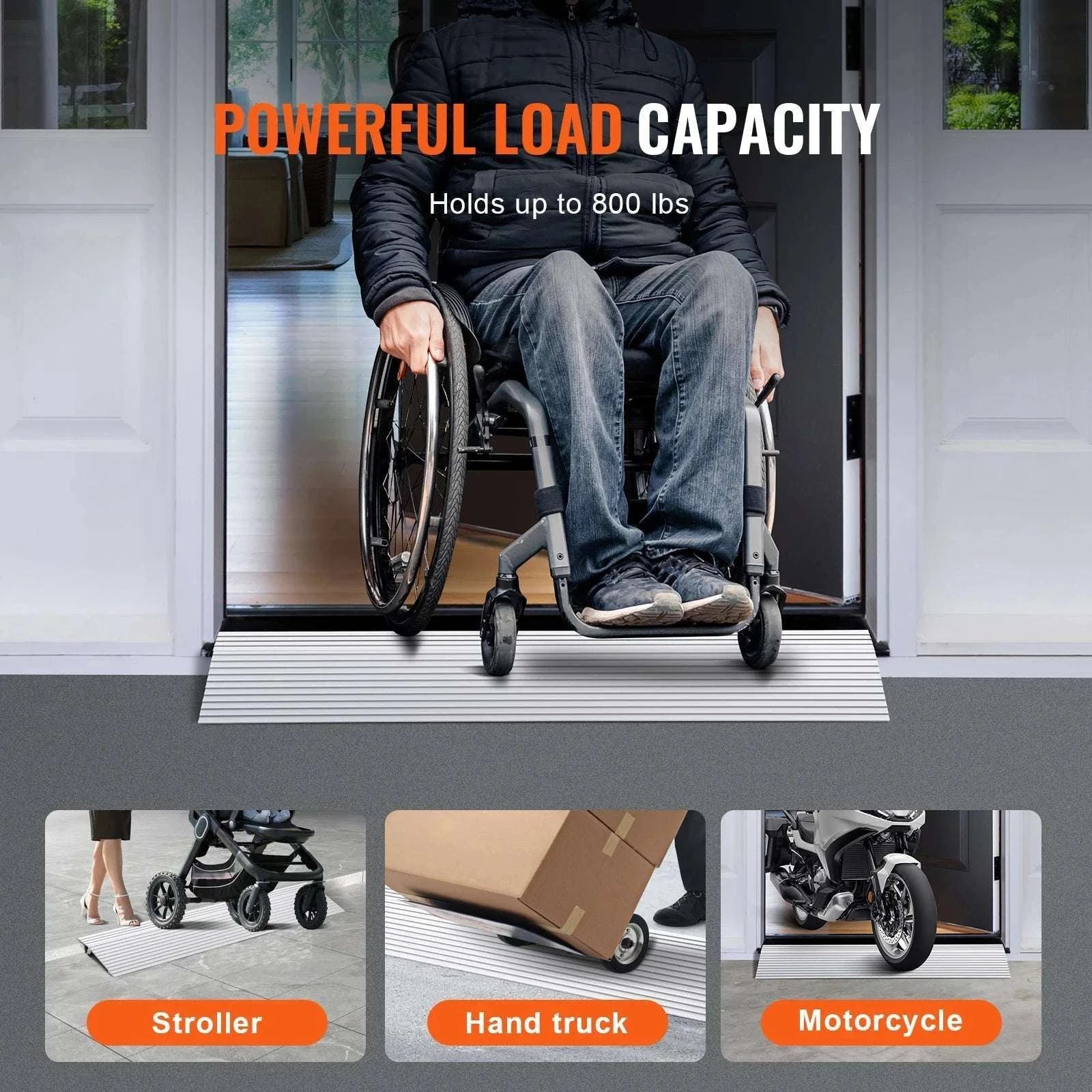 Adjustable Aluminum Door Threshold Ramp 800 lbs for Wheelchairs-2in / UNITED KINGDOM