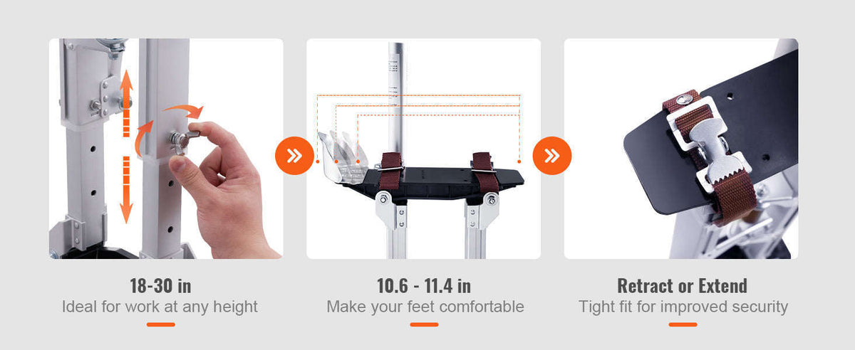 Adjustable Aluminum Drywall Stilts 18-30 in with Protective Knee Pads-18in / United States
