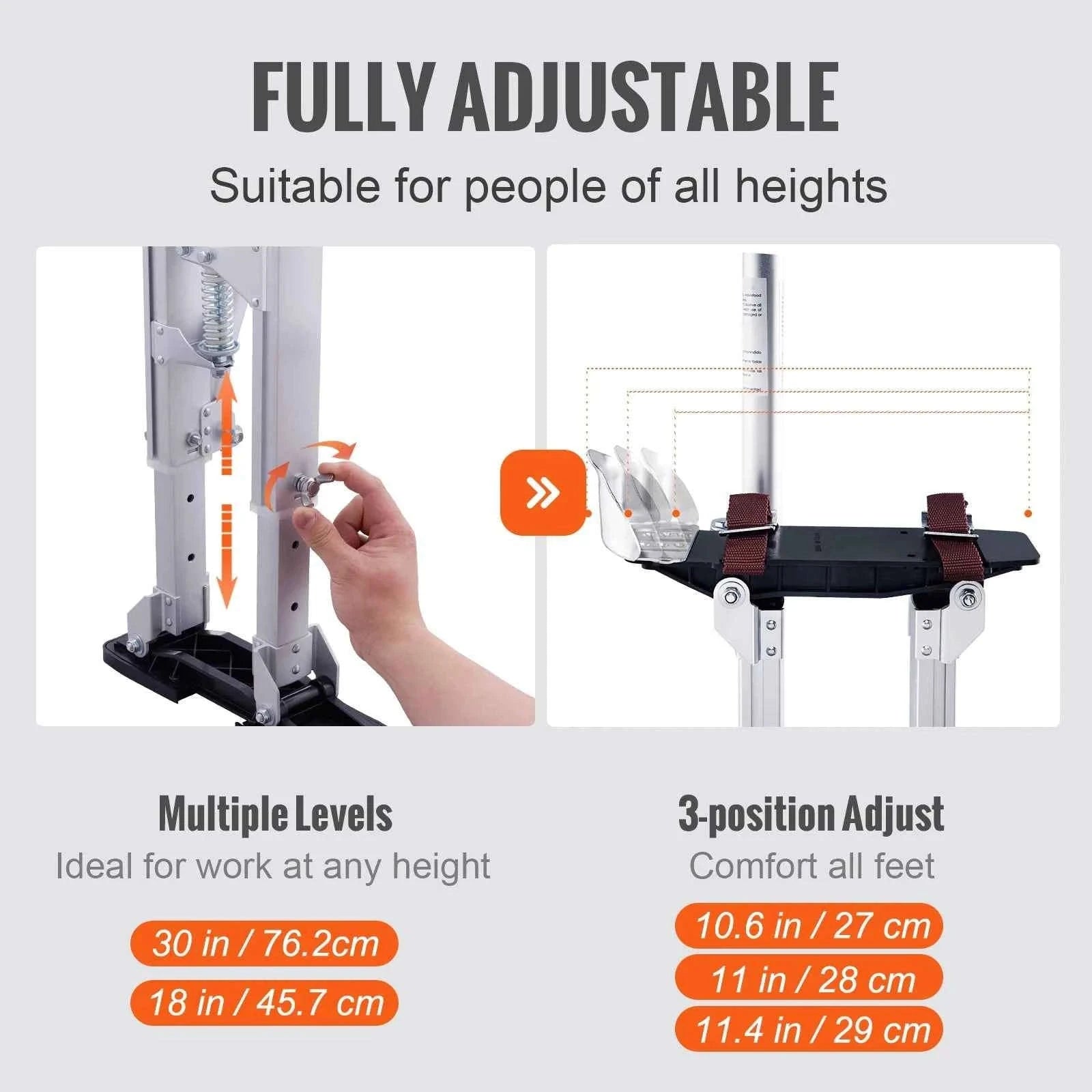 Adjustable Aluminum Drywall Stilts 18-30 in with Protective Knee Pads-18in / United States