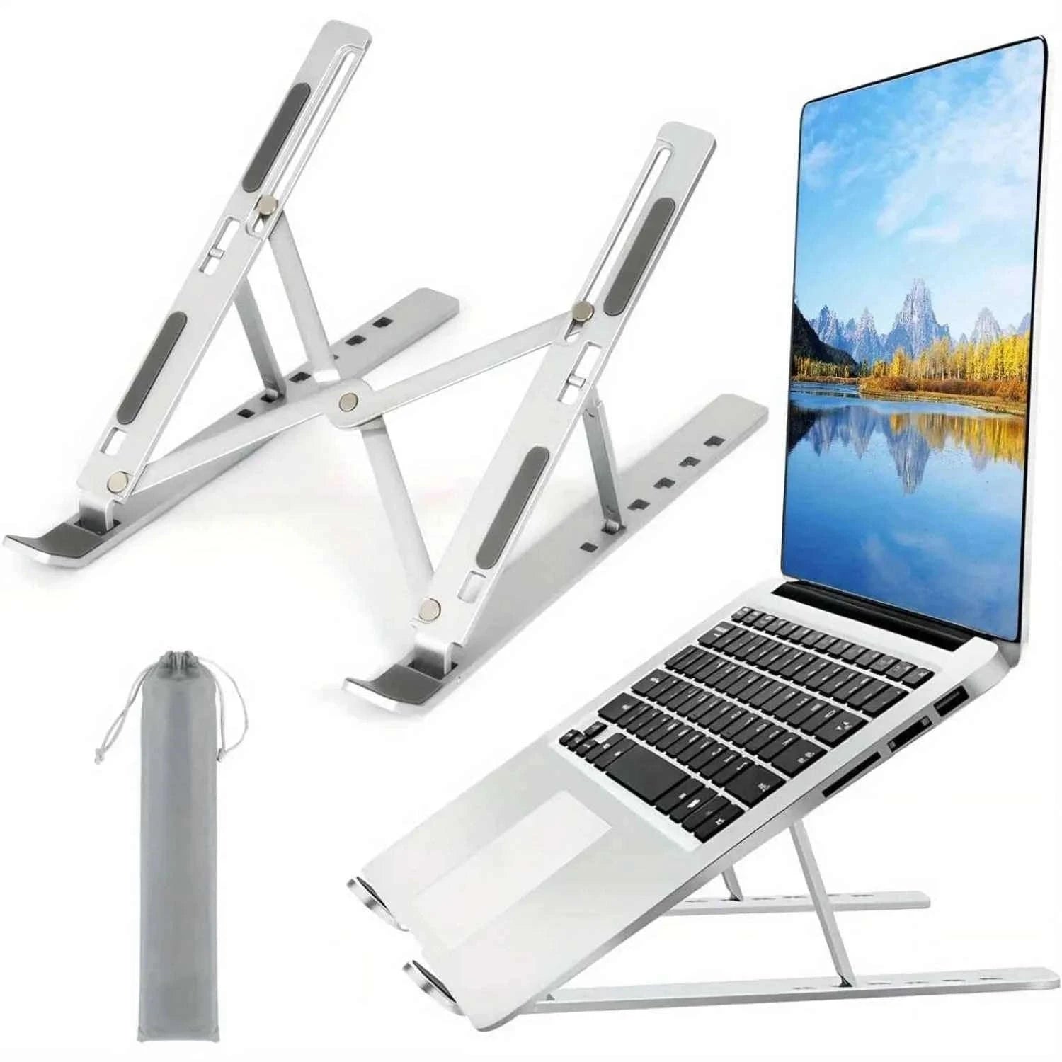 Adjustable Aluminum Laptop Stand - 6-Level Height, Foldable & Portable Design for 8-16 Inch Laptops-Black