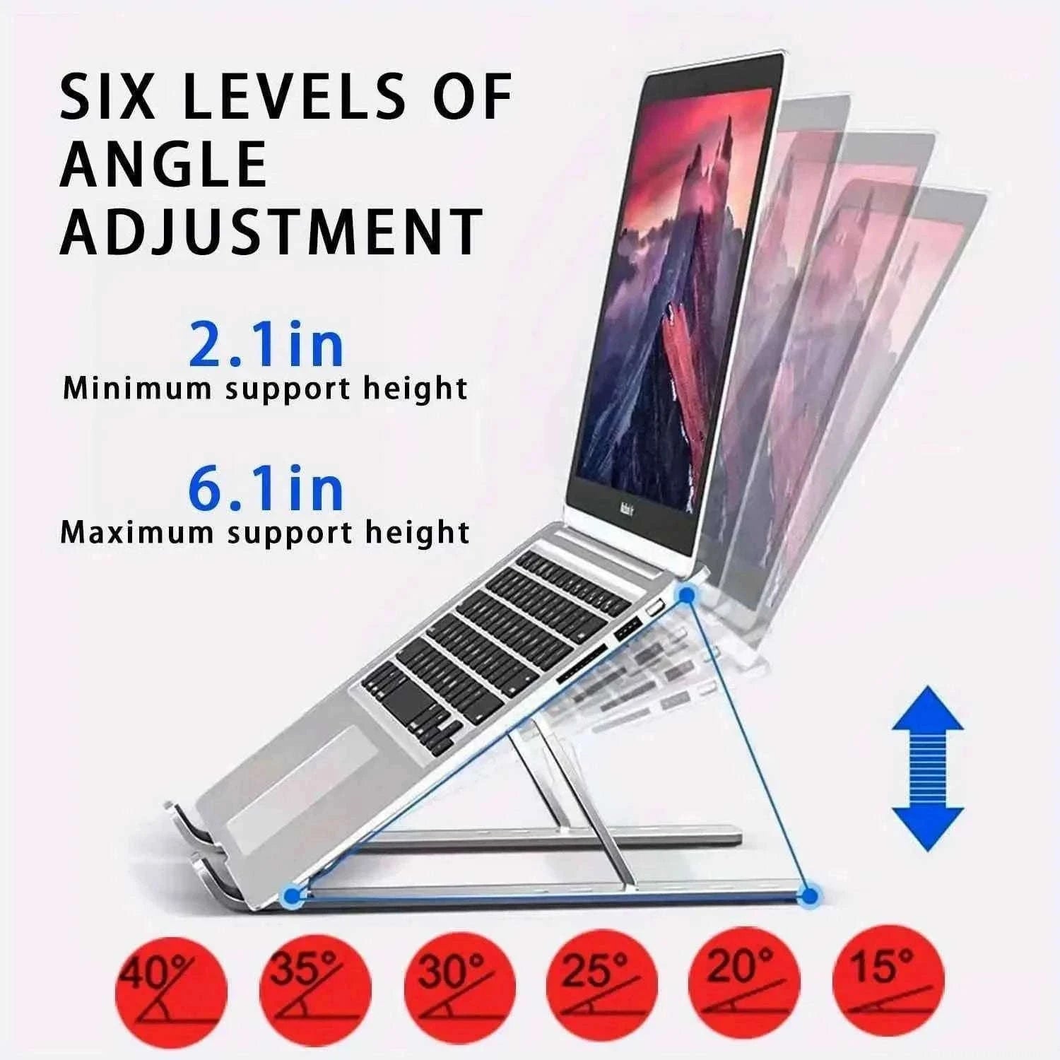 Adjustable Aluminum Laptop Stand - 6-Level Height, Foldable & Portable Design for 8-16 Inch Laptops-Black