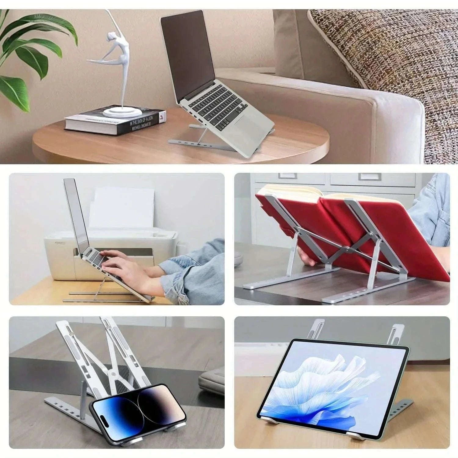 Adjustable Aluminum Laptop Stand - 6-Level Height, Foldable & Portable Design for 8-16 Inch Laptops-Black
