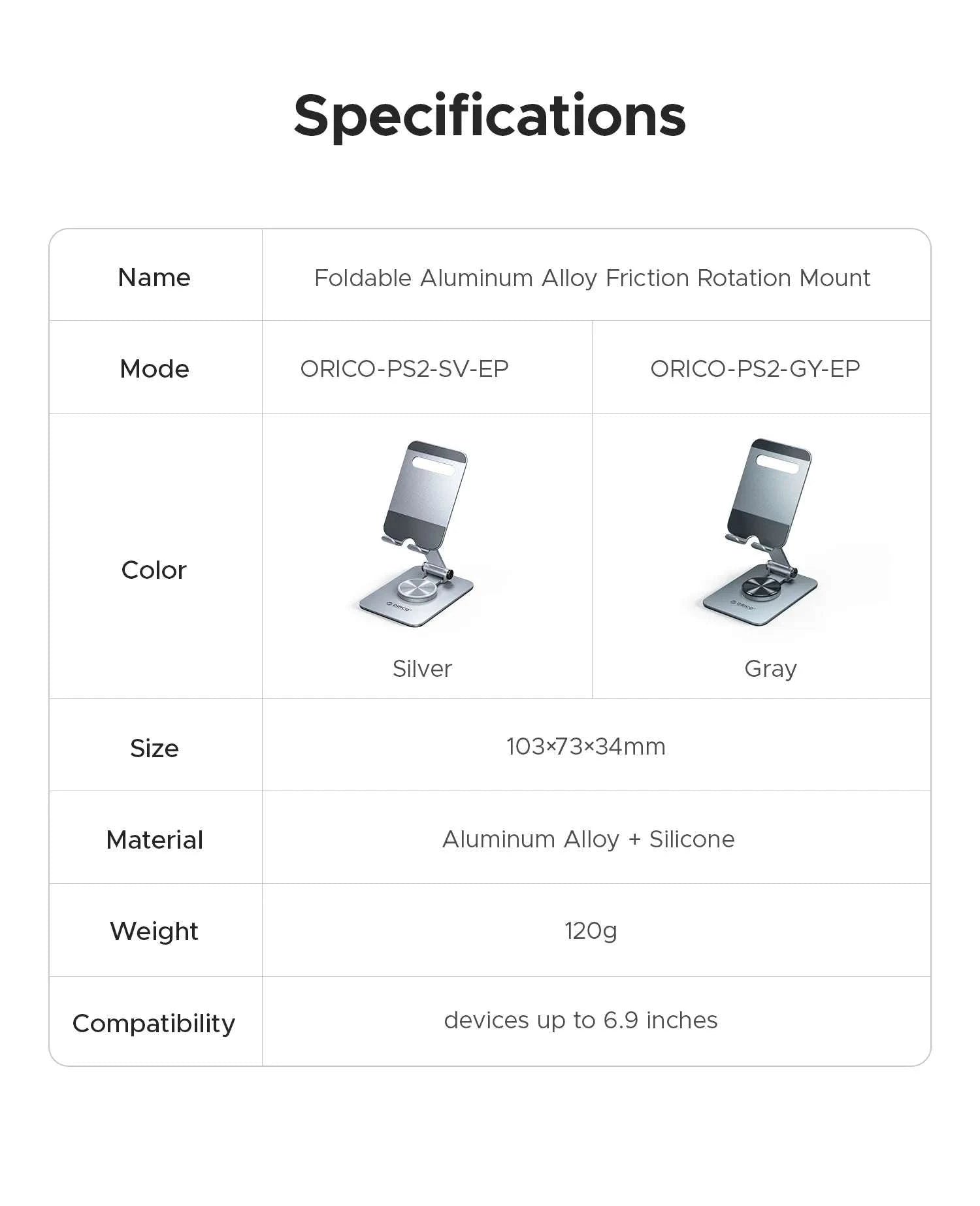Adjustable Aluminum Phone Stand with 360° Rotation & Foldable Design-Gray