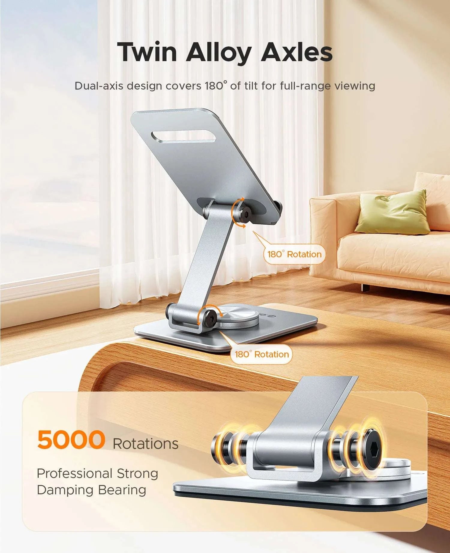 Adjustable Aluminum Phone Stand with 360° Rotation & Foldable Design-Gray