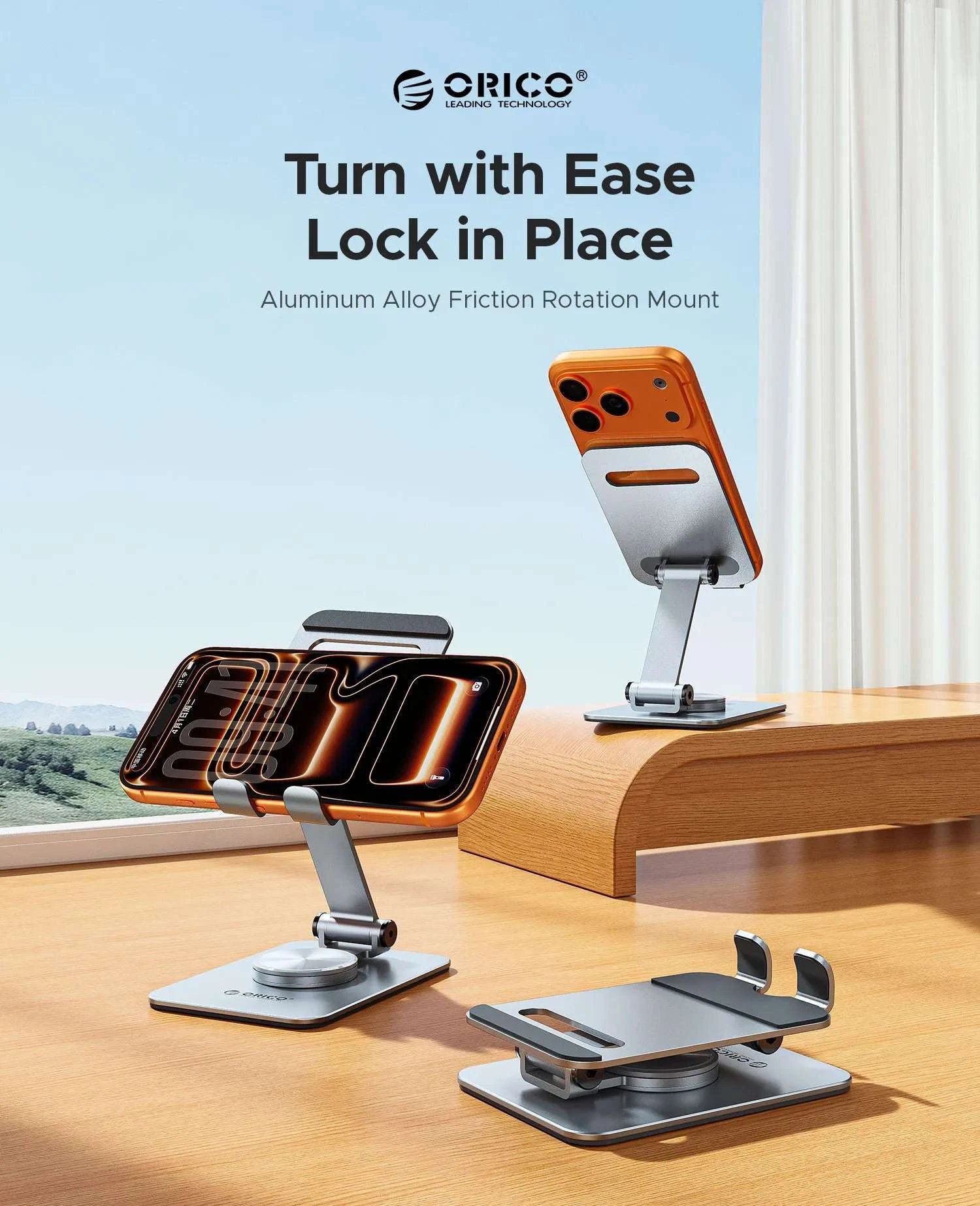Adjustable Aluminum Phone Stand with 360° Rotation & Foldable Design-Gray