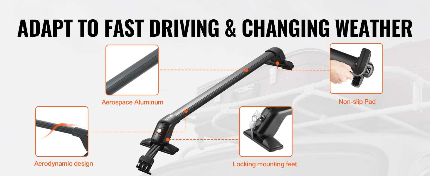 Adjustable Aluminum Roof Rack Crossbars 155lbs Load with Lock-UNITED KINGDOM
