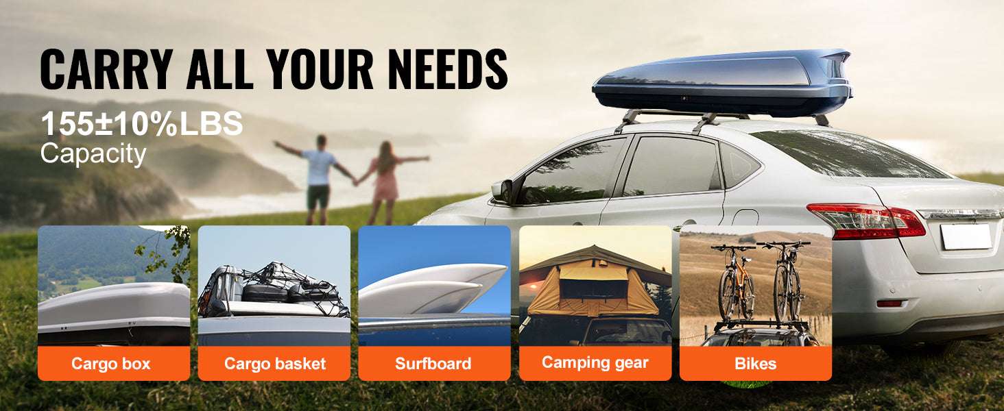 Adjustable Aluminum Roof Rack Crossbars 155lbs Load with Lock-UNITED KINGDOM