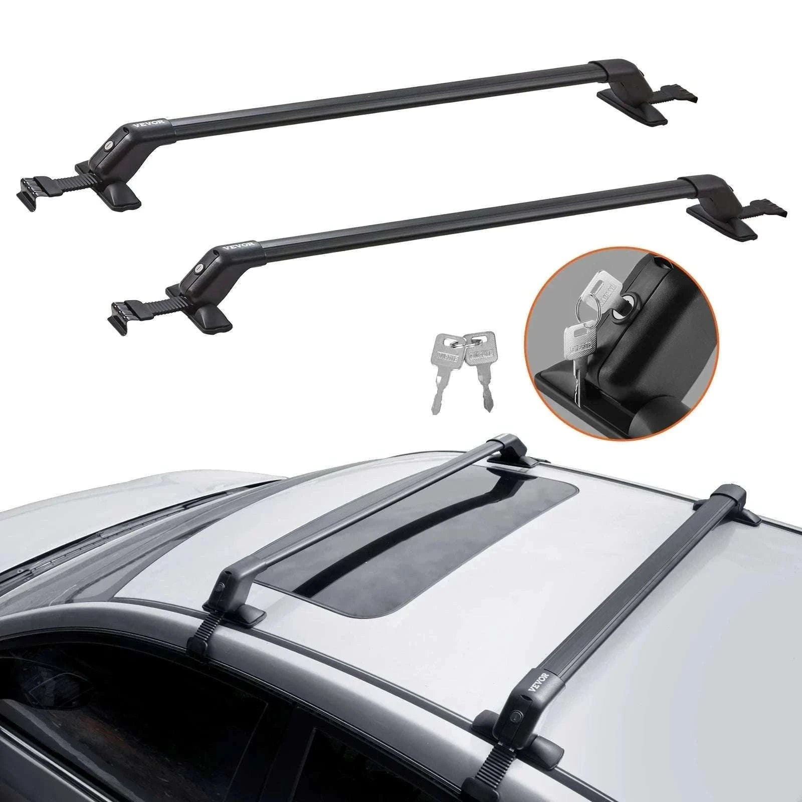 Adjustable Aluminum Roof Rack Crossbars 155lbs Load with Lock-UNITED KINGDOM