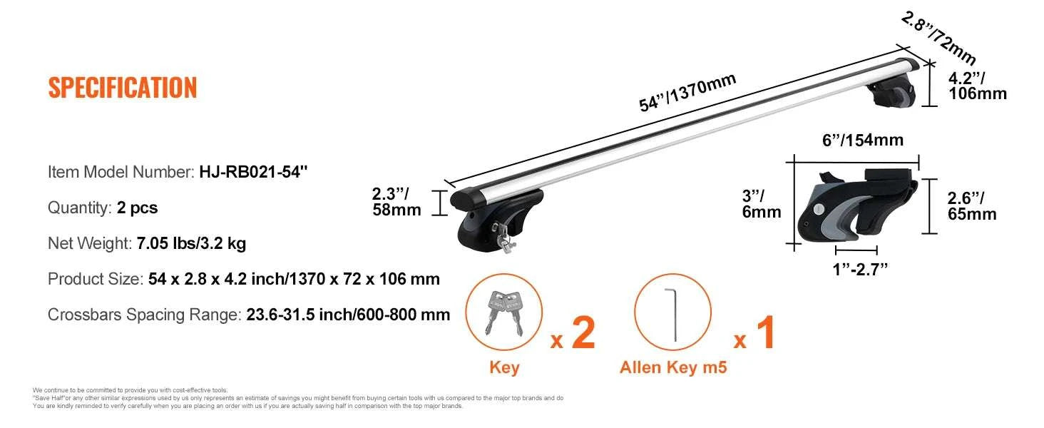 Adjustable Aluminum Roof Rack Crossbars 200lbs for SUVs & Sedans-france