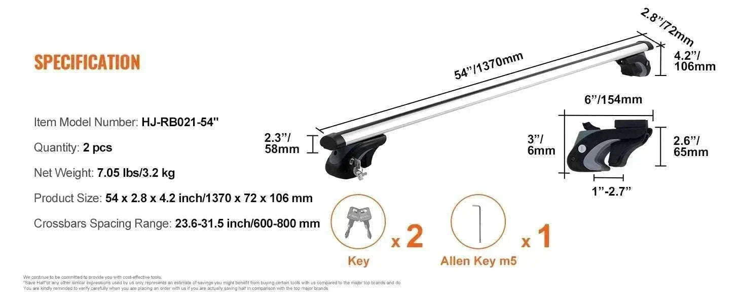 Adjustable Aluminum Roof Rack Crossbars 200lbs for SUVs & Sedans-france