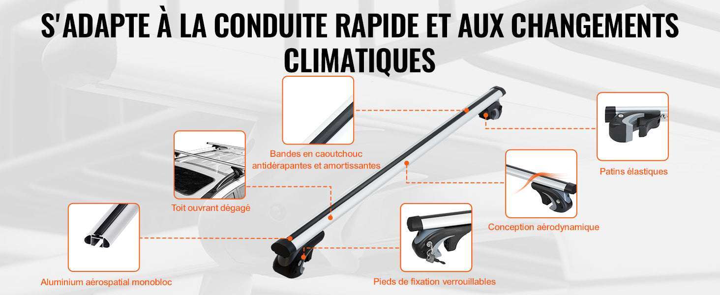 Adjustable Aluminum Roof Rack Crossbars 200lbs for SUVs & Sedans-france