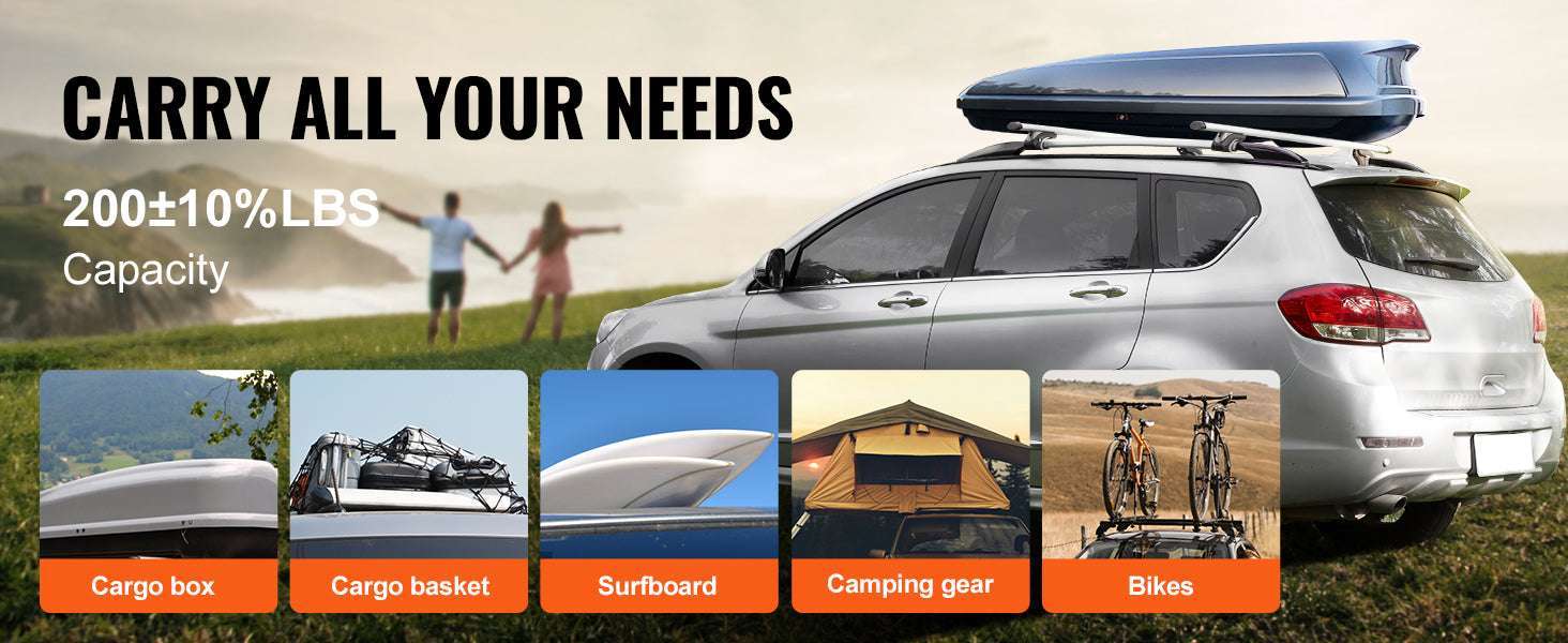Adjustable Aluminum Roof Rack Crossbars 200lbs for SUVs & Sedans-france