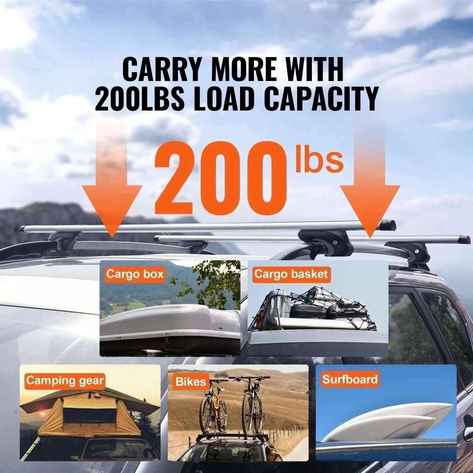Adjustable Aluminum Roof Rack Crossbars 200lbs for SUVs & Sedans-france