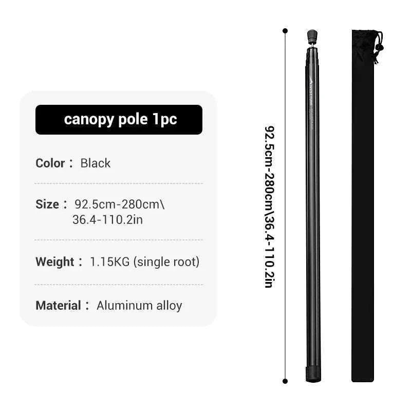 Adjustable Aluminum Tent Pole for Camping, Beach Shelters-Black-1pc