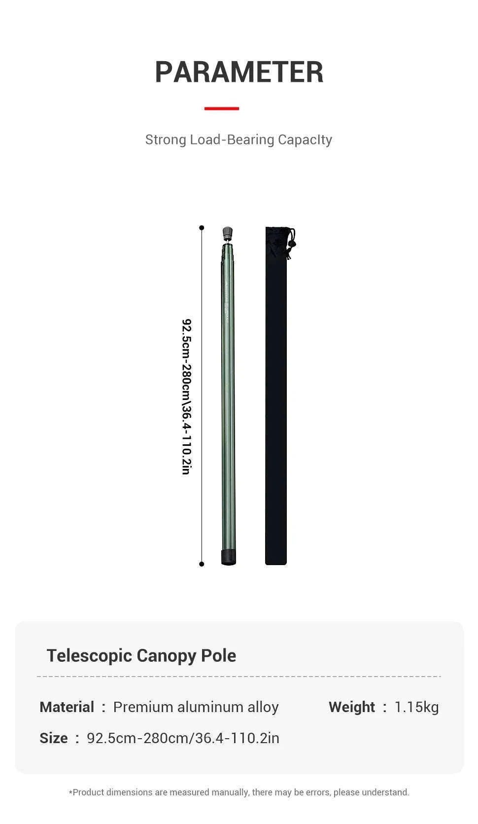 Adjustable Aluminum Tent Pole for Camping, Beach Shelters-Black-1pc